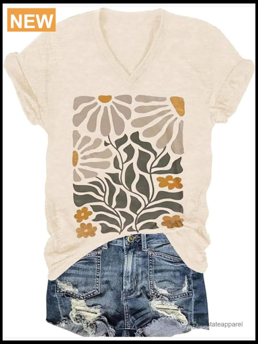 Vintage Boho Graphic Tee Floral Print Short Sleeve T-Shirt